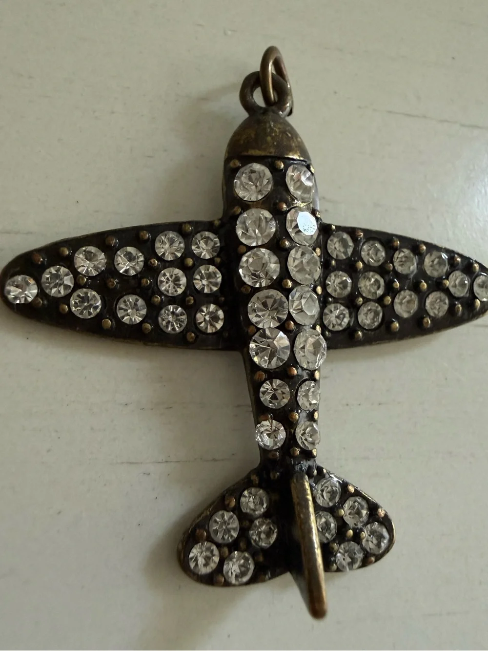 Vintage Airplane Rhinestone Pendant Charm Antique Bronze Style Unisex Jewelry